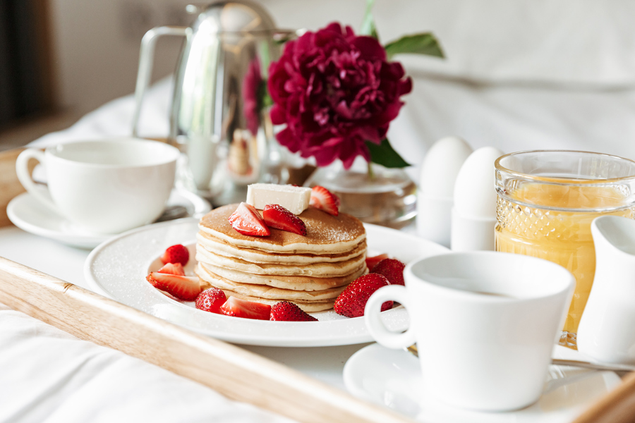 Breakfast In Bed With White Linen Pancakes Boile 2025 02 15 01 18 29 Utc